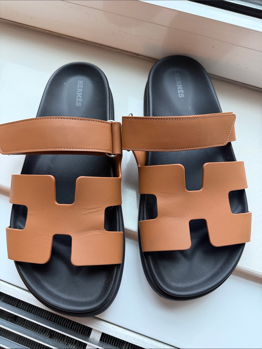 HERMES CHYPRE New In Box Women Tan Leather Slide Sandals